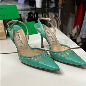 Jimmy Choo Green Women's Heels. 38.5 low heel 2.5” used